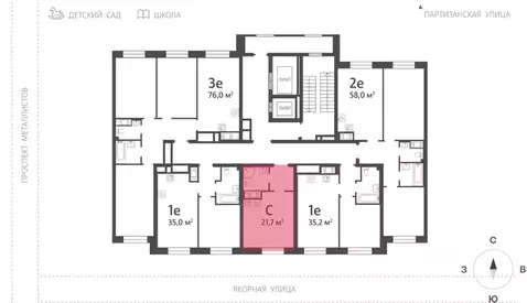 Студия Санкт-Петербург ЛСР Большая Охта жилой комплекс (21.7 м)