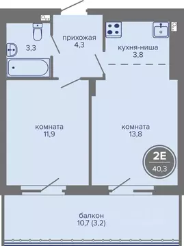 2-к кв. Пермский край, Пермь ш. Космонавтов, 309Ак1 (40.3 м)