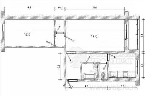 2-к кв. Самарская область, Тольятти Приморский бул., 34 (45.3 м)
