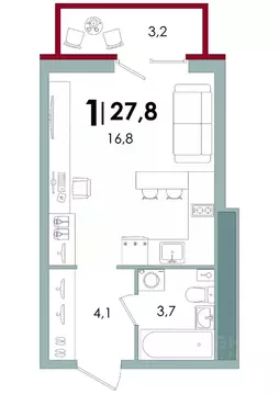 Студия Тверская область, Тверь Южный жилой комплекс (27.8 м)