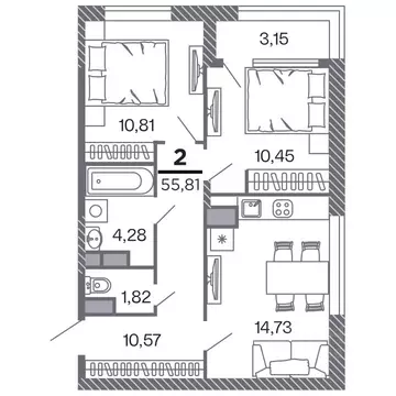 2-к кв. Рязанская область, Рязань Петра и Февронии жилой комплекс ...