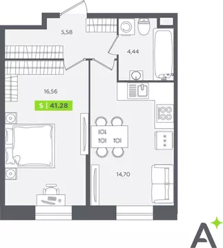 1-комнатная квартира: Кудрово, Солнечная улица, 10к2 (40.6 м)