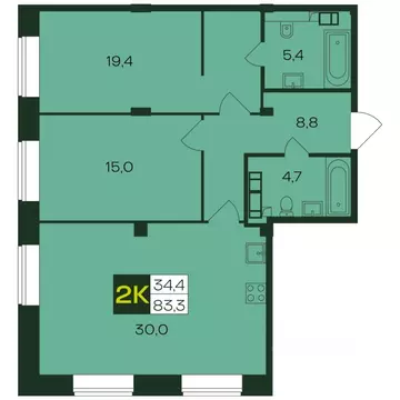 2-к кв. Чувашия, Чебоксары просп. Чебоксарский (83.3 м)