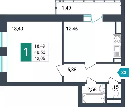 1-к кв. Забайкальский край, Чита ул. Бабушкина, 42Б (42.05 м)