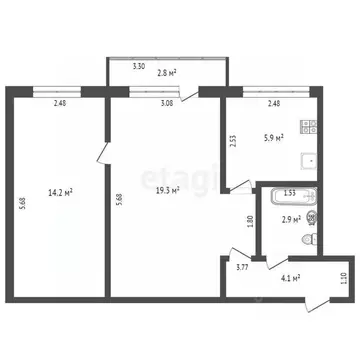 2-к кв. Башкортостан, Стерлитамак Коммунистическая ул., 59 (45.1 м)