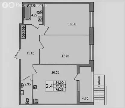 2-комнатная квартира: Санкт-Петербург, Парашютная улица, 77к1 (75 м)