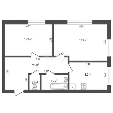 2-комнатная квартира: Бердюжье, улица Кирова, 10 (44.1 м)