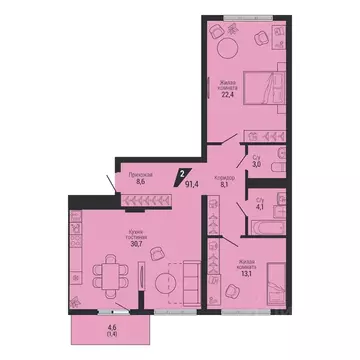 2-к кв. Свердловская область, Екатеринбург Вторчермет жилрайон,  (91.4 ...