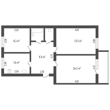 3-комнатная квартира: Тобольск, микрорайон Иртышский, 18 (56.9 м)