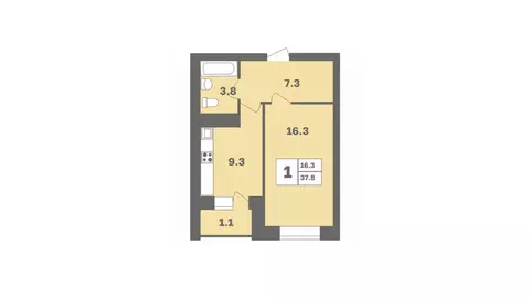 1-к кв. Башкортостан, Уфа Дагестанская ул., лит13 (37.8 м)