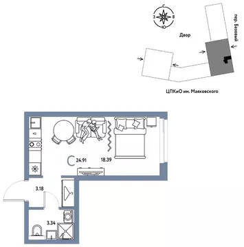 Студия Свердловская область, Екатеринбург пер. Базовый, 10 (24.91 м)