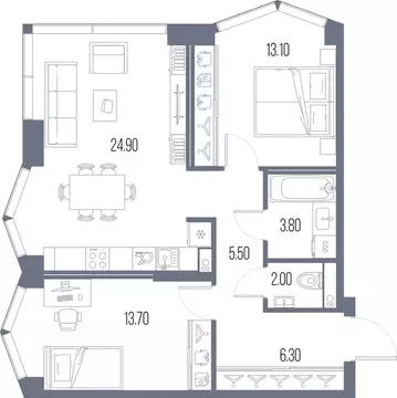 2-комнатная квартира: Москва, ЖК Северный Порт (69.3 м)