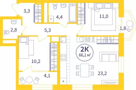 2-к кв. Свердловская область, Екатеринбург ул. 22-го Партсъезда, 3 ...