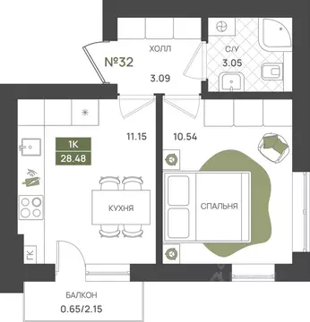 1-к кв. Калининградская область, Гурьевск  (28.48 м)