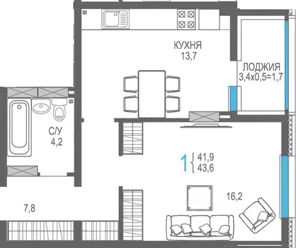 1-к кв. Крым, Симферополь ул. Трубаченко, 21 (45.2 м)