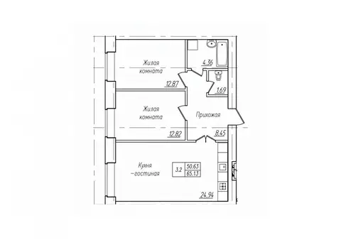 3-к кв. Чувашия, Чебоксары ул. Фридриха Энгельса, поз7 (65.13 м)
