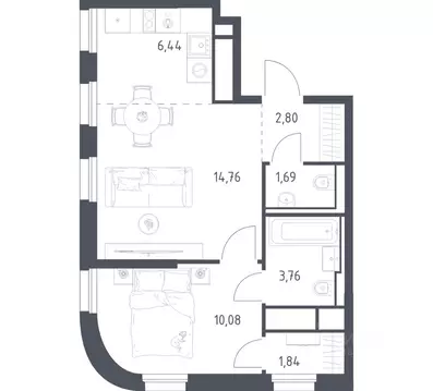 1-к кв. Москва Квартал на воде жилой комплекс, к5 (41.37 м)