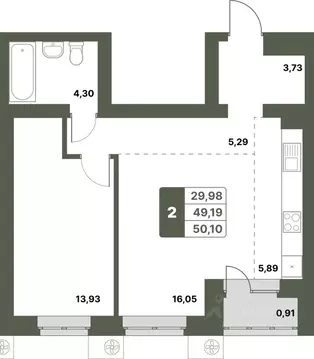 2-к кв. Башкортостан, Уфимский район, с. Миловка  (50.1 м)