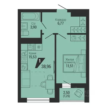 1-к кв. Свердловская область, Екатеринбург пер. Ученический, 4 (38.96 ...