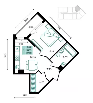 1-к кв. Адыгея, Майкопский район, пос. Тульский  (37.88 м)