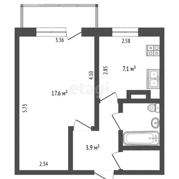 1-комнатная квартира: Ачаир, Школьная улица, 67 (33.8 м)