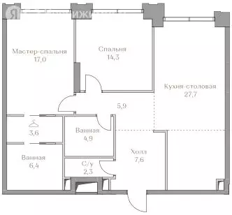 2-комнатная квартира: Москва, ЖК Коллекция Лужники (89.7 м)