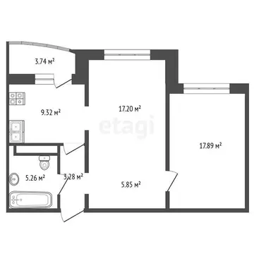 2-комнатная квартира: Тюмень, улица Монтажников, 34 (58.7 м)