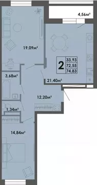 2-к кв. Саха (Якутия), Якутск ул. Богатырева, 9 (74.83 м)