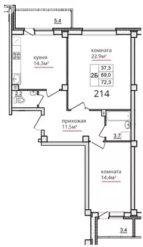 2-комнатная квартира: Псков, улица Алексея Алёхина, 14 (72.5 м)
