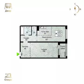 2-к кв. Новосибирская область, Новосибирск Рельефная ул., 106/1 (53.4 ...