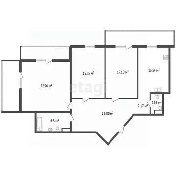 3-к кв. Санкт-Петербург ул. Кораблестроителей, 44к1 (100.0 м)