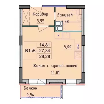 Студия Ярославская область, Ярославль ул. Брагинская, 24 (28.0 м)