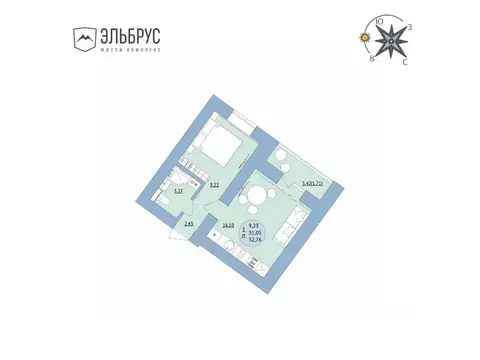 1-к кв. Башкортостан, Уфа Кавказская ул., 24 (32.76 м)