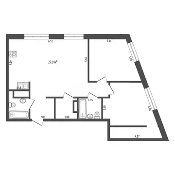 2-комнатная квартира: Тюмень, улица Ю.-Р.Г. Эрвье, 38 (73.1 м)