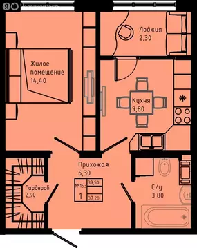1-комнатная квартира: Коммунар, Железнодорожная улица, 41к3 (39.5 м)