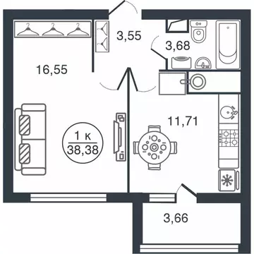 1-к кв. Тверская область, Тверь Бурашевское ш., 60 (38.38 м)
