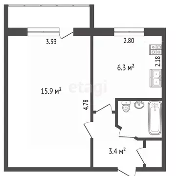 1-к кв. Вологодская область, Череповец Архангельская ул., 96 (28.7 м)