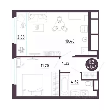 1-к кв. Рязанская область, Рязань Московское ш. (41.48 м)