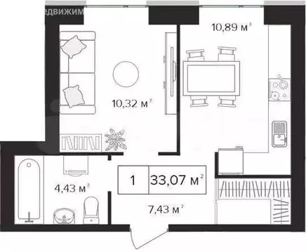 1-комнатная квартира: Тула, Новомедвенский проезд, 6А (33.1 м)