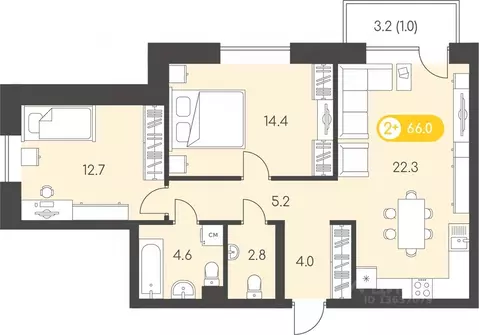 2-к кв. Удмуртия, Ижевск Воткинское ш., 53к1 (66.0 м)