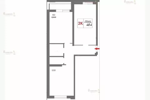 2-комнатная квартира: Екатеринбург, Техническая улица, 68 (48.4 м)