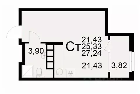 1-к кв. Рязанская область, Рязань ул. Бирюзова (27.24 м)