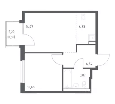 1-к кв. Москва № 37 кв-л,  (38.4 м)
