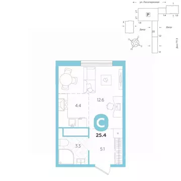 Студия Тюменская область, Тюмень ул. Лесопарковая, 22 (25.4 м)