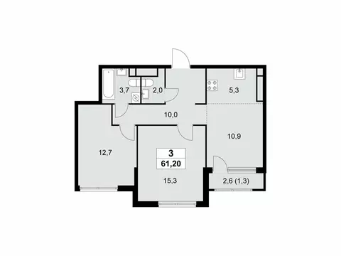 3-комнатная квартира: Москва, Бартеневская улица, 18к1 (61.2 м)