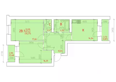2-к кв. Вологодская область, Череповец 109-й мкр,  (70.77 м)
