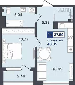 1-к кв. Тюменская область, Тюмень ул. Алексея Сергиенко, 1 (37.59 м)