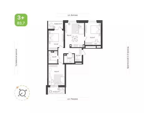 3-к кв. Ярославская область, Ярославль Тутаевское ш., 93Б (83.7 м)