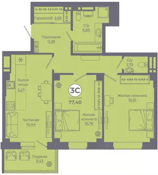 3-к кв. Ростовская область, Ростов-на-Дону ул. Еременко, 113 (77.02 м)