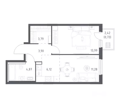 1-к кв. Башкортостан, Уфа ул. Минигали Губайдуллина, 8к9 (44.68 м)